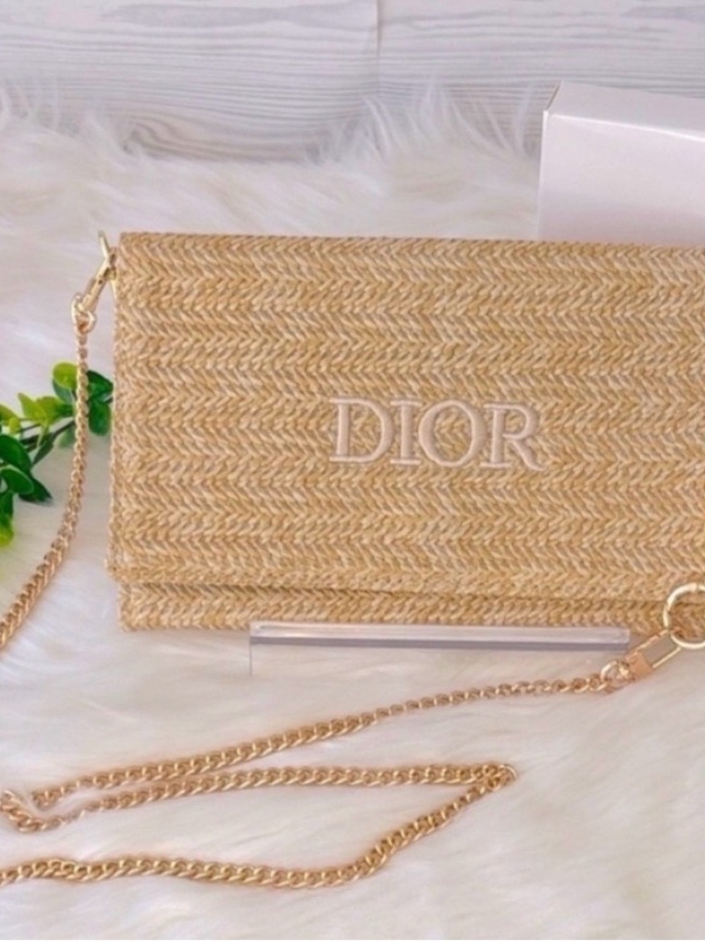 DIOR Straw Purse with Gold Chain Detail